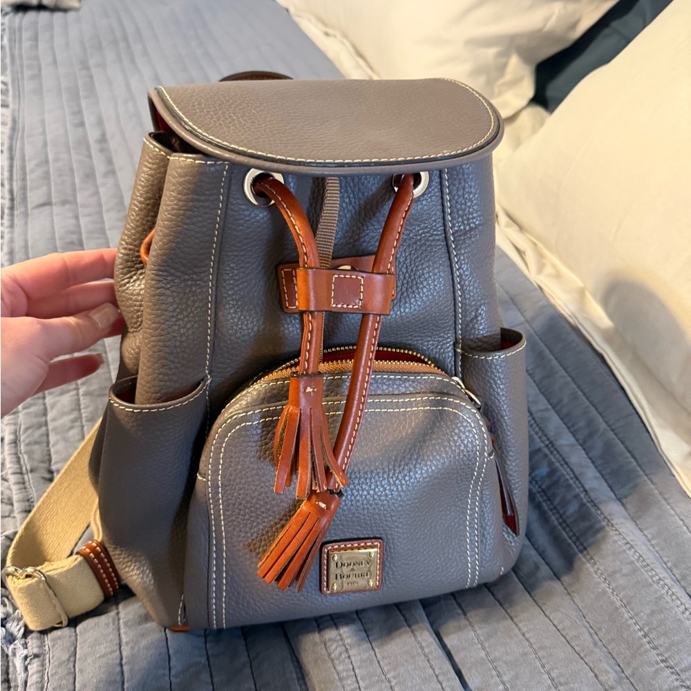 Gray and Brown Dooney and Bourke Leather Backpack